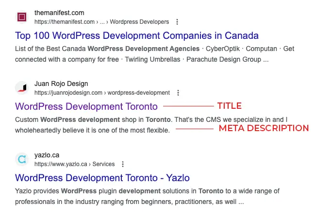 Avoid These Top 10 Mistakes in Your SEO Strategy | Screen shot of Google search results - Juan Rojo Design Toronto