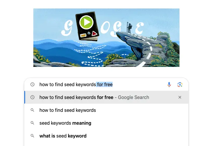 How to Find Seed Keywords for Free - Screen shot of Google search with the autocomplete feature - Juan Rojo Design Toronto