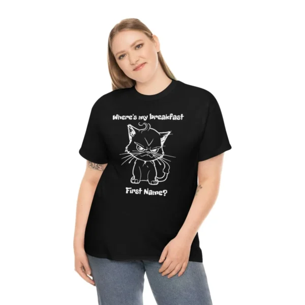 Young white woman wearing black angry kitten t-shirt - Juan Rojo Design Toronto