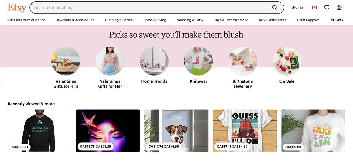 Selling Online with Etsy | Screen shot of Etsy marketplace - Juan Rojo Design Toronto