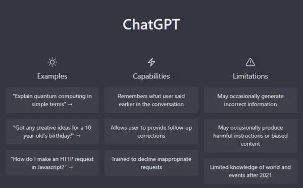 ChatGPT for Small Enterprise Use | Screenshot of ChatGPT's welcome screen - Juan Rojo Design Toronto