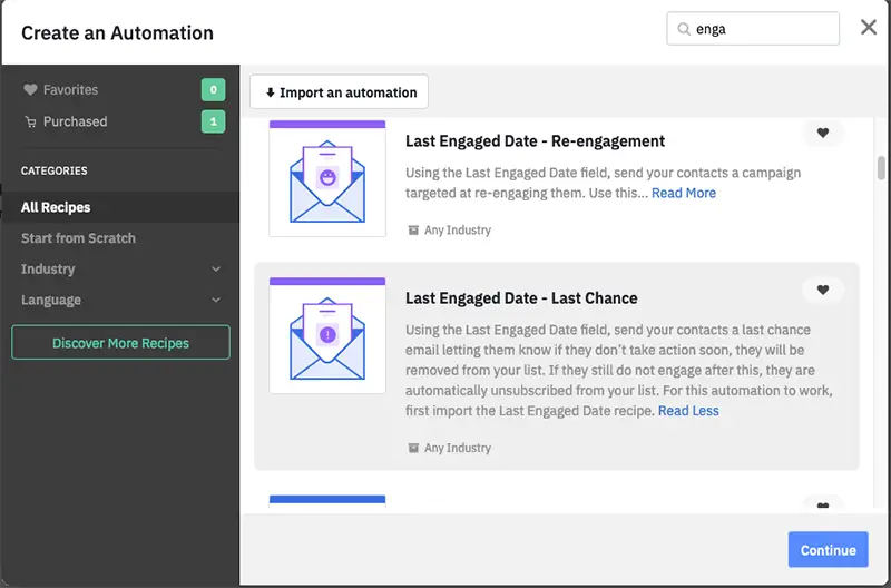Improve Deliverability in your Email Marketing | Screenshot of ActiveCampaigns recipes for automation - Juan Rojo Design Toronto