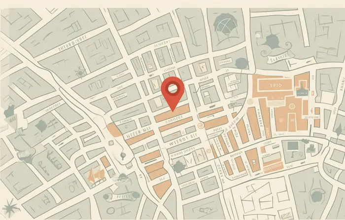 Local SEO | Illustration of local map of a city, with a pointing red cursor indicating location - Juan Rojo Design Toronto