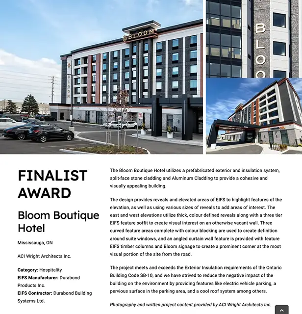 WordPress Development in Toronto | Screen shot of a web page for the Architectural Design Awards, which is organized by EIFS Council of Canada - Juan Rojo Design Toronto