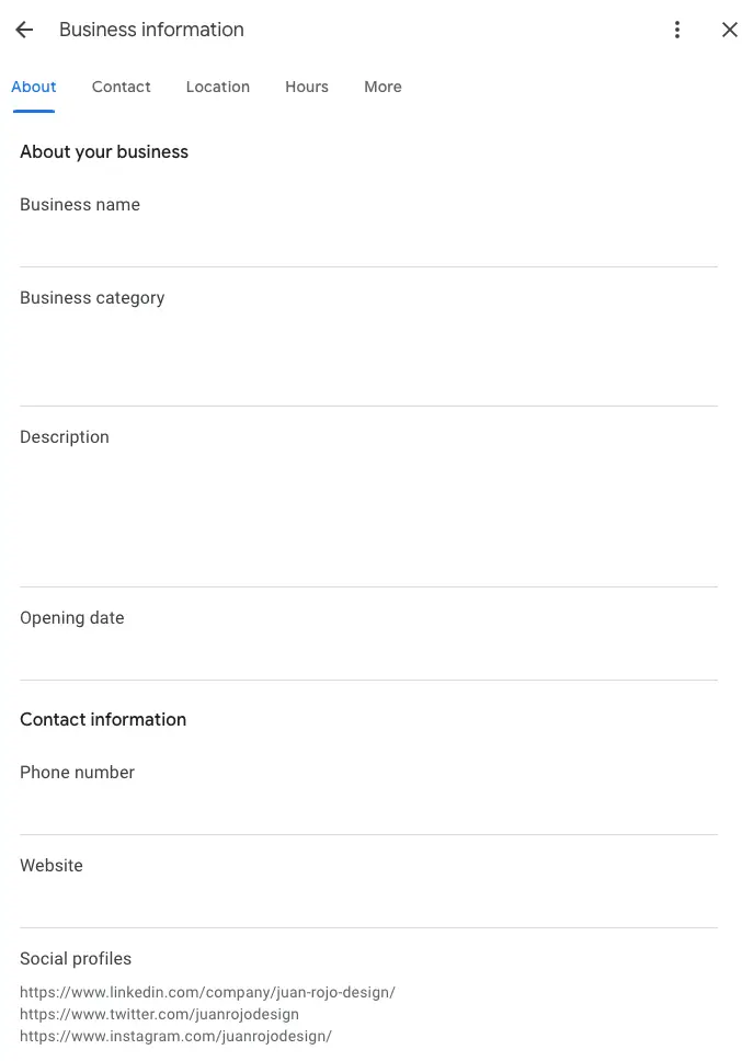 Google Business Profile information - Juan Rojo Design Toronto